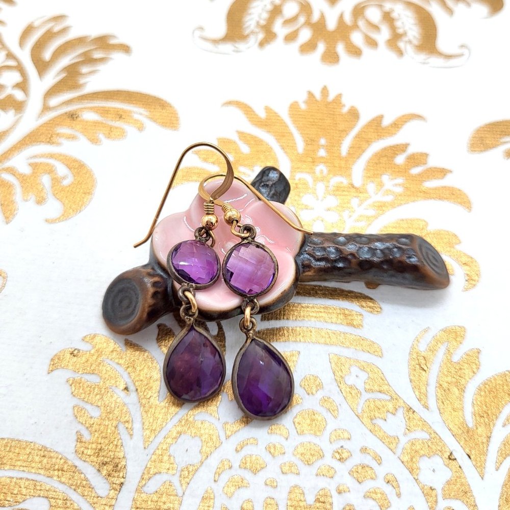 Purple amethyst gold filled dangle earrings NWT